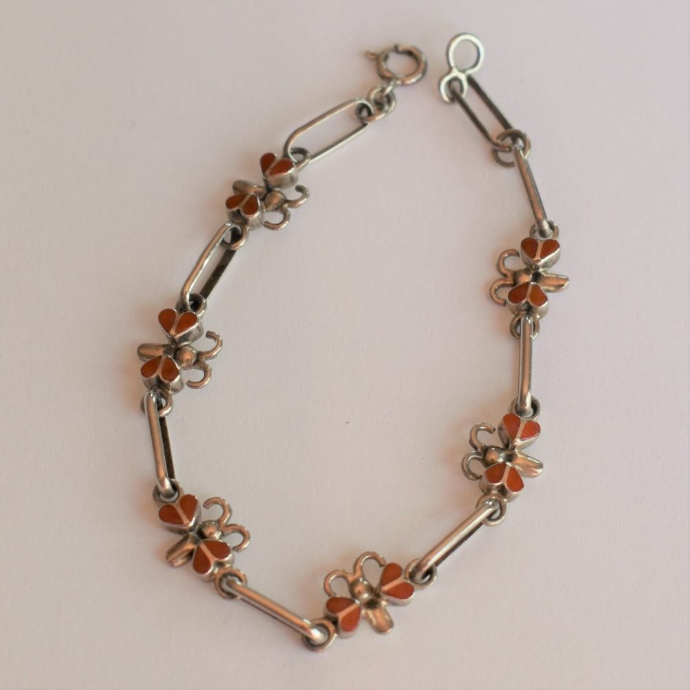Vintage Sterling Silver 925 and Carnelian Butterfly Hippie Boho Bracelet